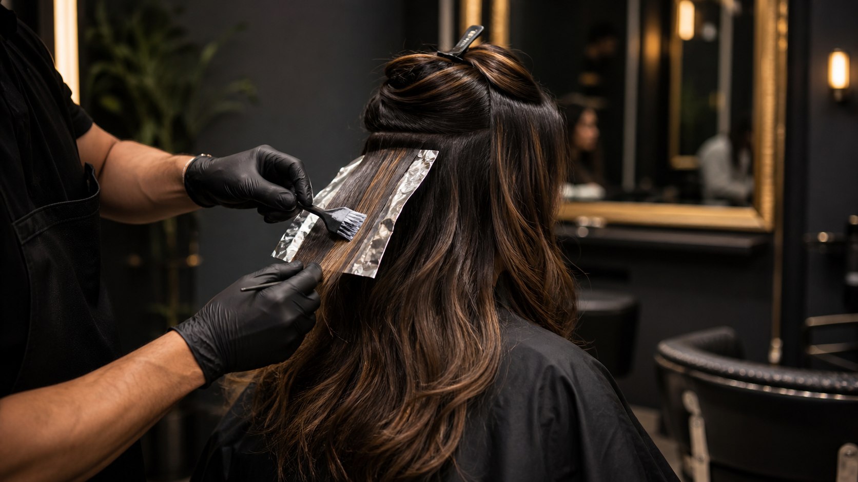 Aplicação de coloração e mechas em salão